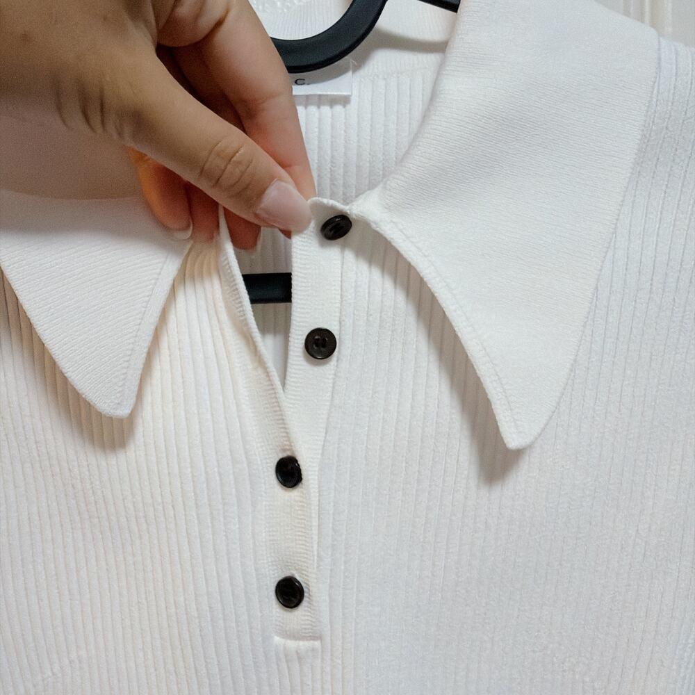 Title A.L.C. White Ribbed Knit Polo Top Contrast Buttons XS - Picture 6 of 6